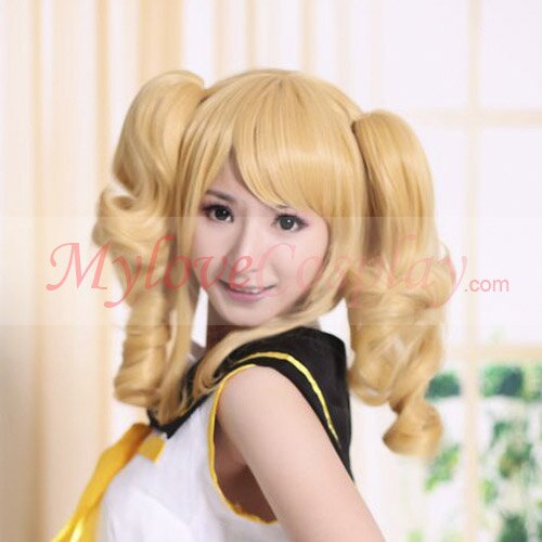 2 Clip on Curly Yellow Blonde Ponytails Cosplay Wig